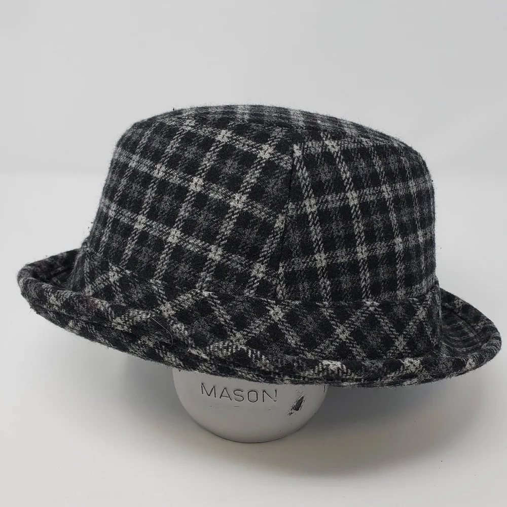 TARNISH BLACK GREY PLAID WOOL BLEND TRIBLY FEDORA HAT WOMEN OS
